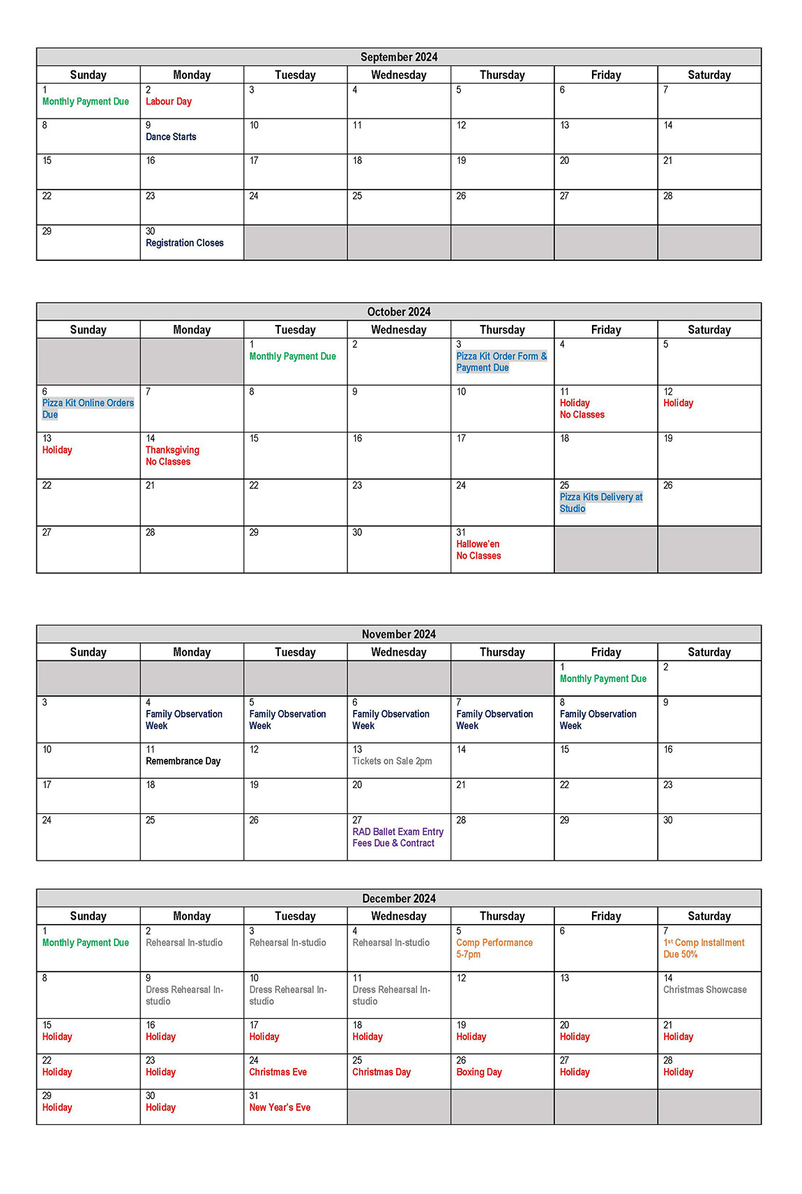 Dance Calendar