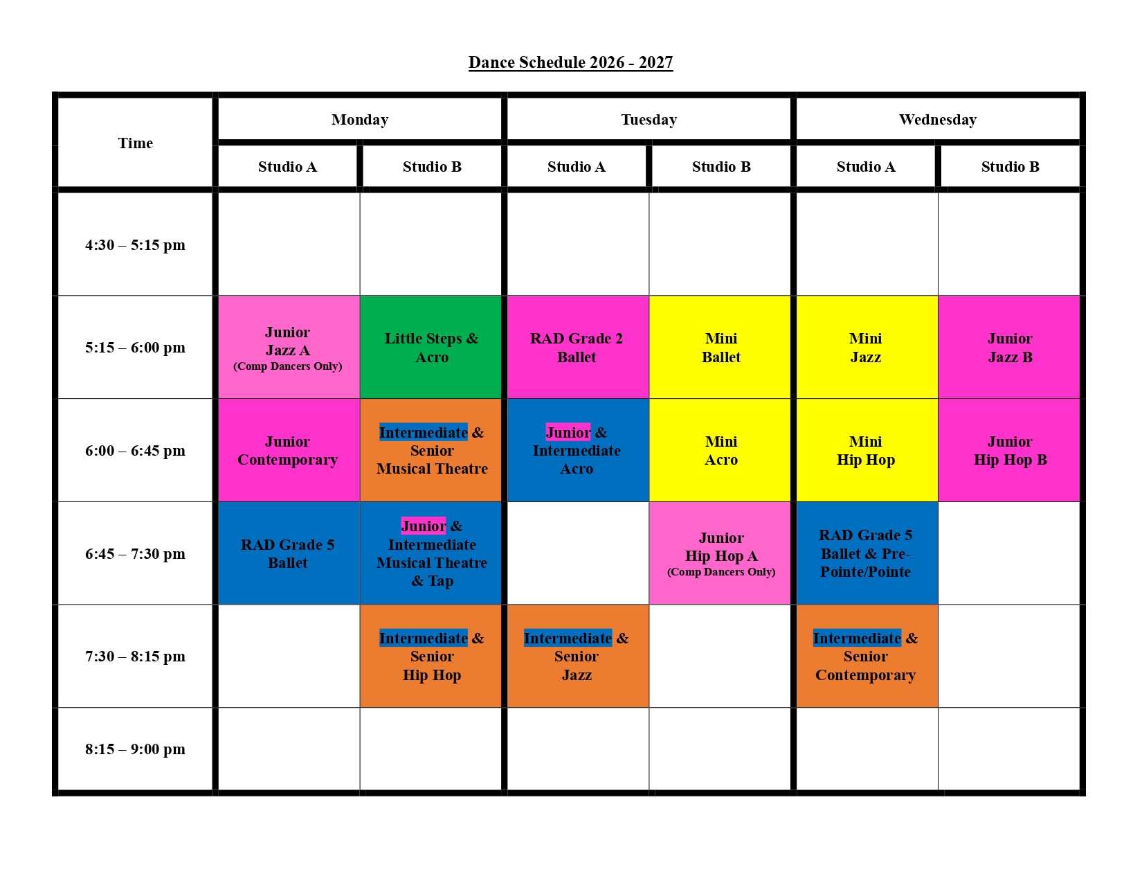 Dance Schedule